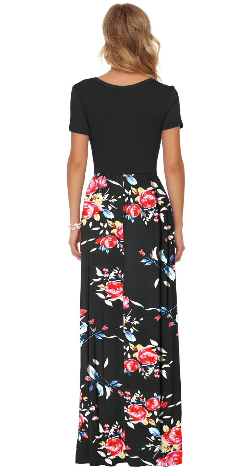 AUSELILY Women's Short Sleeve Loose Plain Casual Long Maxi Dresses for Women 2026 Rose Black S - Image 5